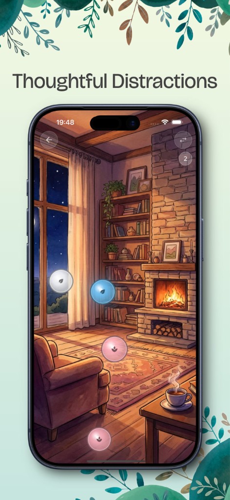 Thoughtful distractions—interactive calming scenes