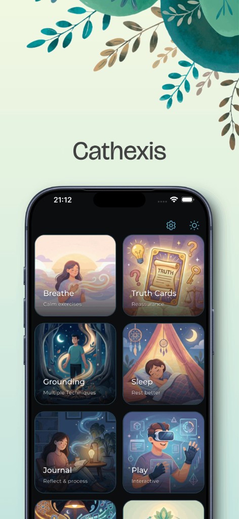 Cathexis home—Breathe, Truth Cards, Grounding, Sleep, Journal, Play